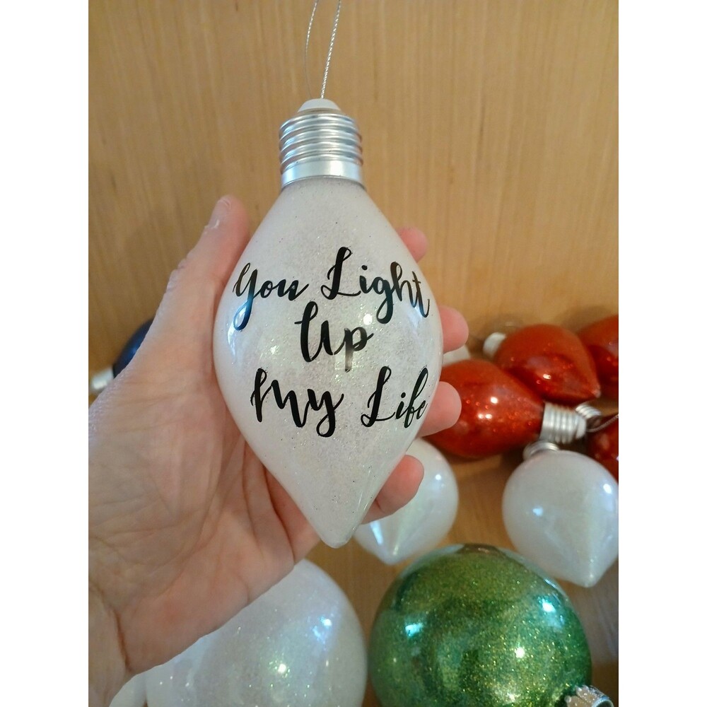 Christmas Lightbulb Shape & Round Ornaments Set of 24 Large Plastic with Glitter